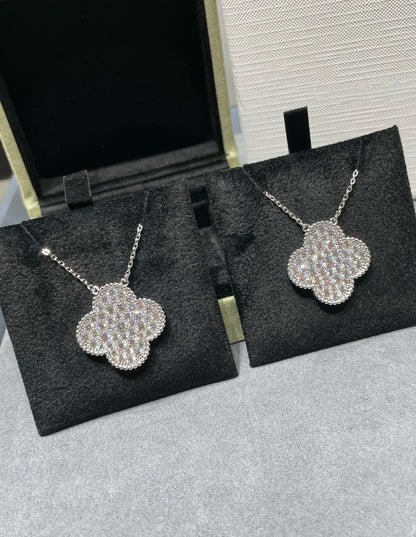 [⭐Miroze]CLOVER 25MM LARGE PENDANT DIAMOND PAVED SILVER NECKLACE