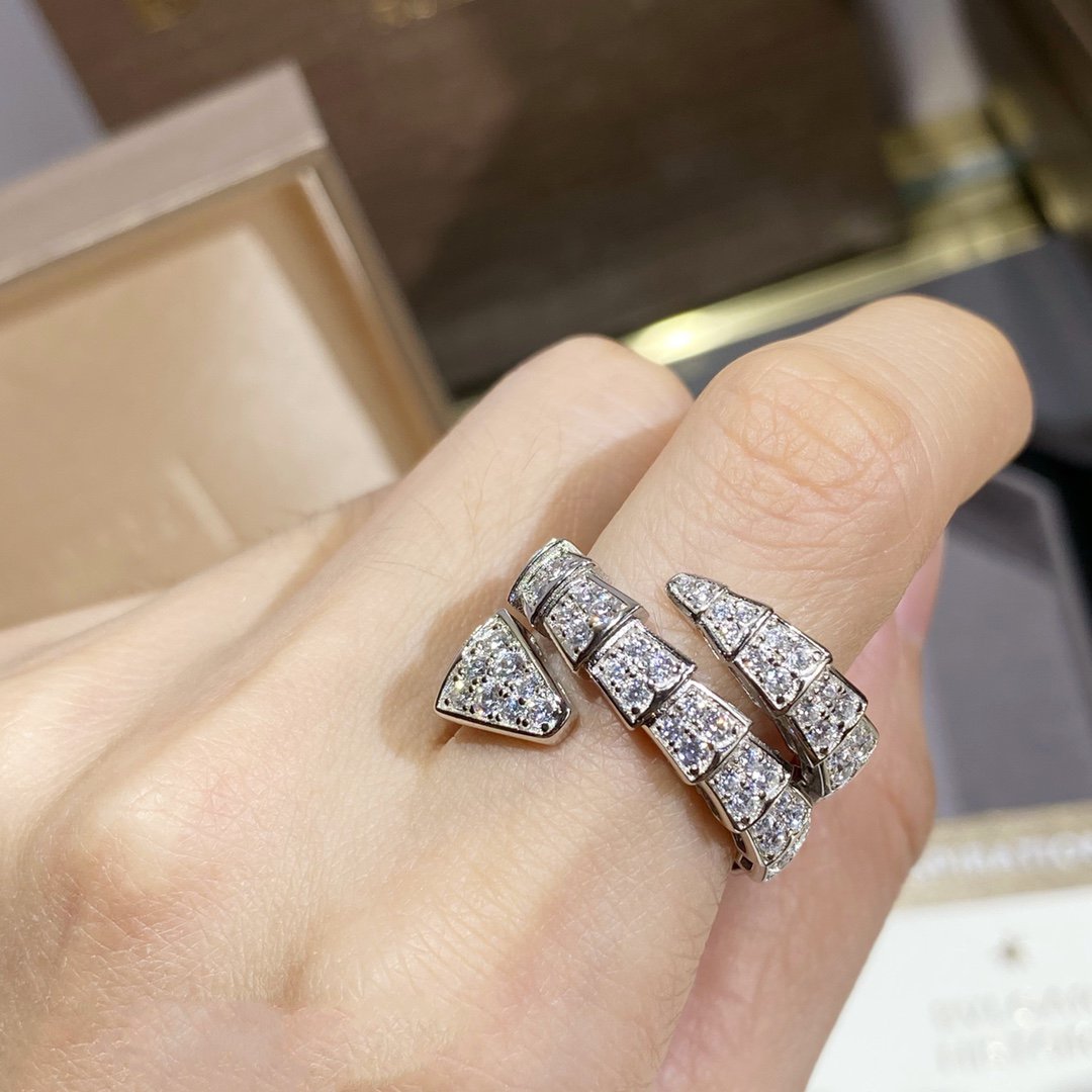 [⭐Veya]SERPENTI DOUBLE RING SILVER DIAMOND PAVED