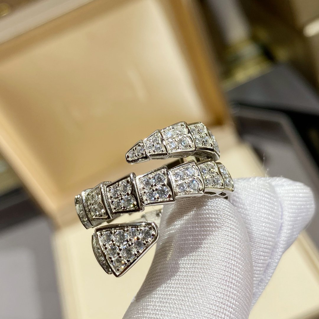 [⭐Veya]SERPENTI DOUBLE RING SILVER DIAMOND PAVED
