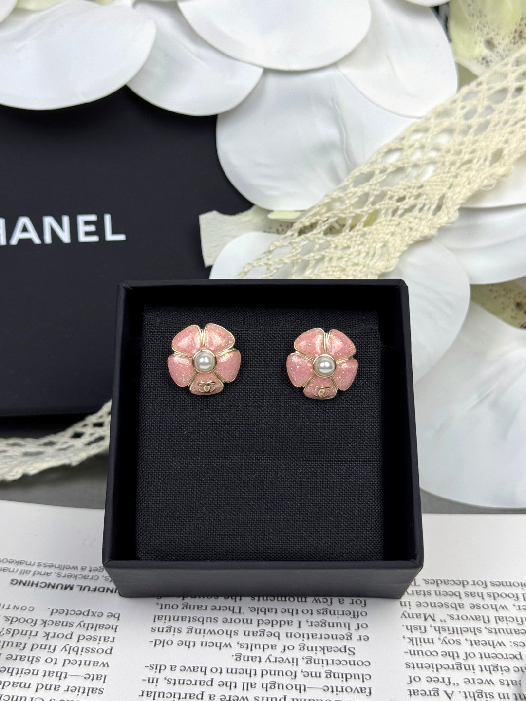 [⭐Miroze]26C Pink Camellia Pearl Enamel Stud Earrings