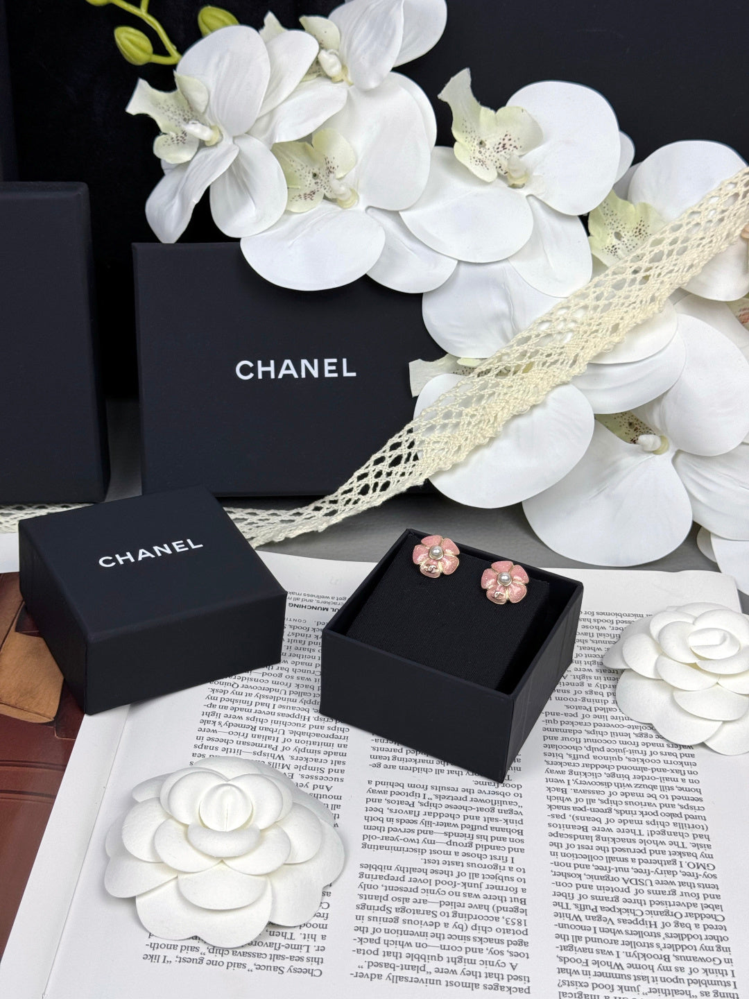[⭐Miroze]26C Pink Camellia Pearl Enamel Stud Earrings