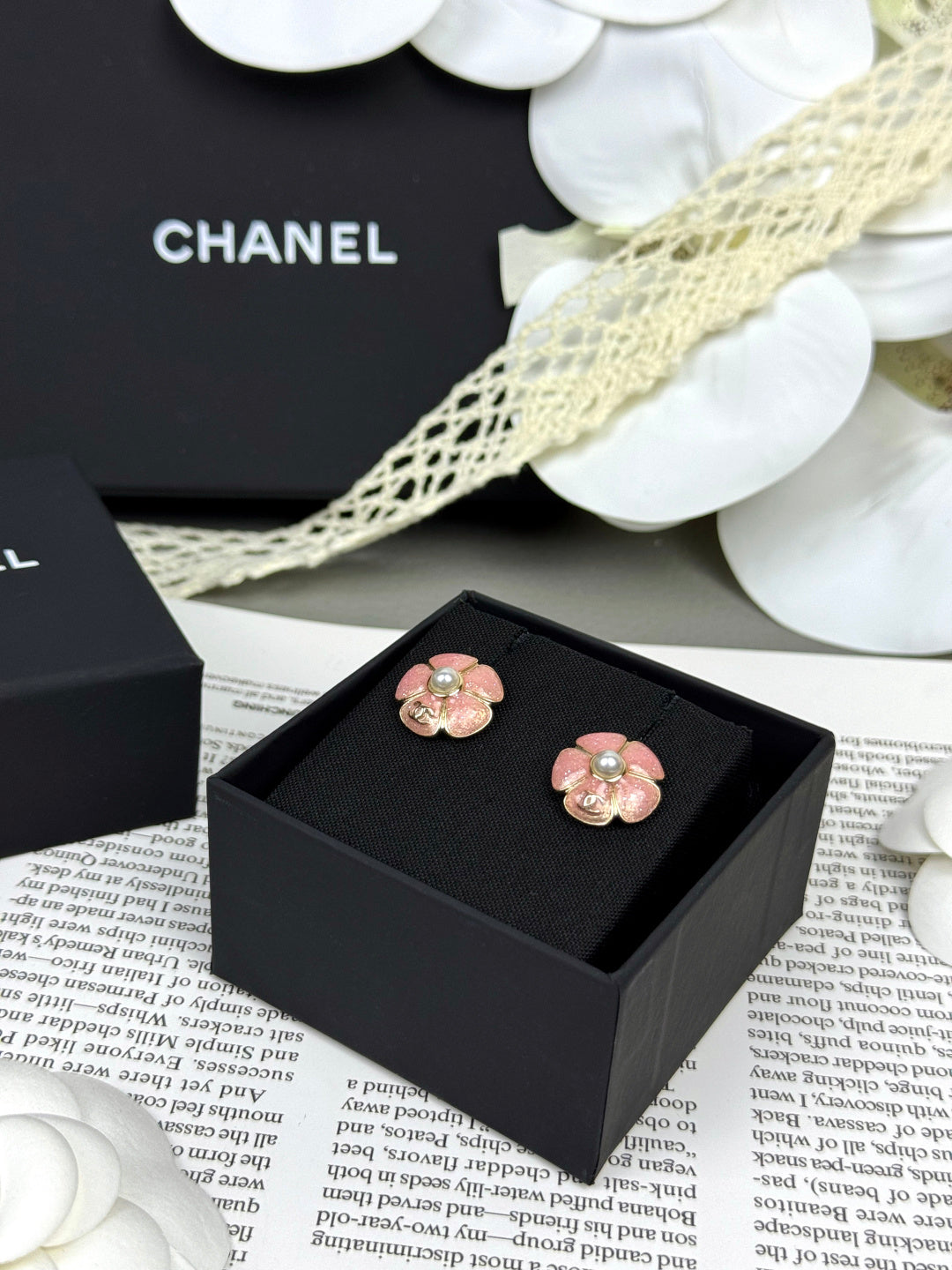 [⭐Miroze]26C Pink Camellia Pearl Enamel Stud Earrings