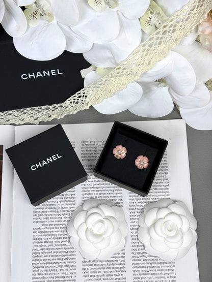 [⭐Miroze]26C Pink Camellia Pearl Enamel Stud Earrings