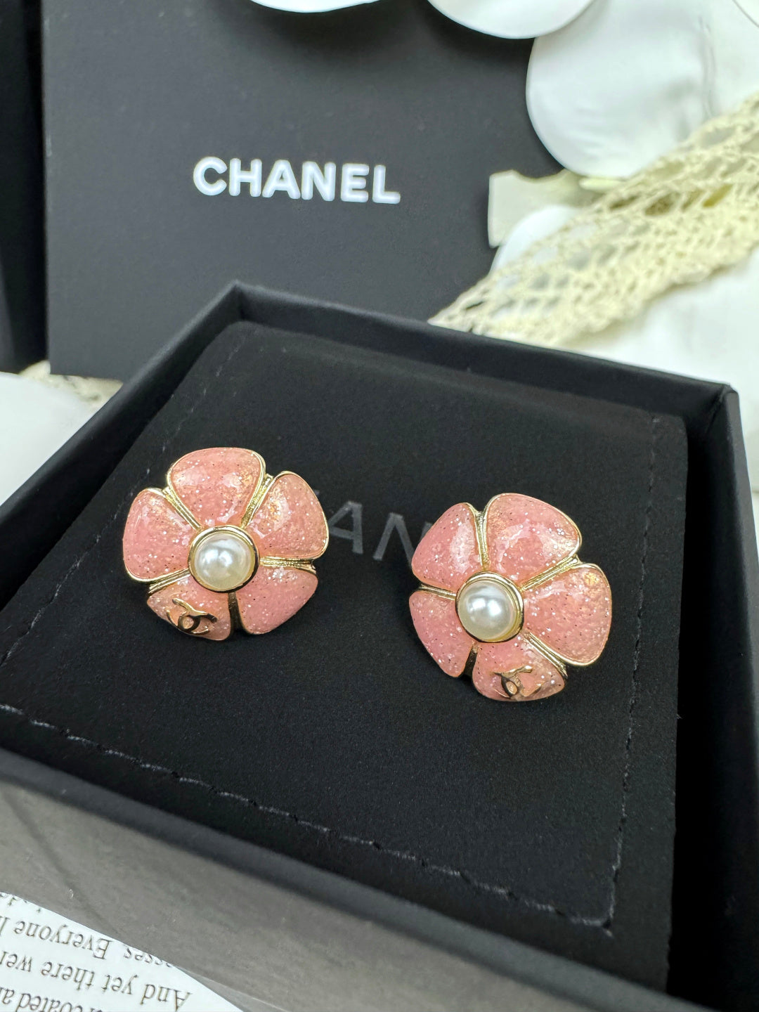 [⭐Miroze]26C Pink Camellia Pearl Enamel Stud Earrings