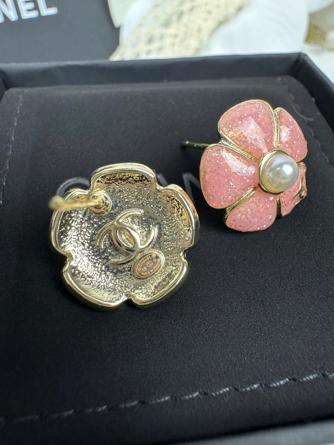 [⭐Miroze]26C Pink Camellia Pearl Enamel Stud Earrings