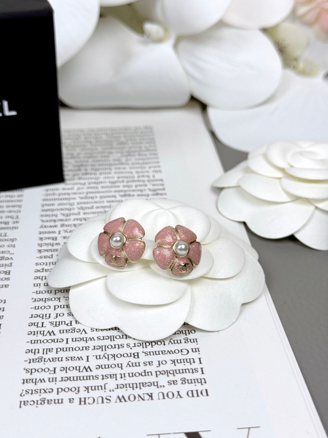 [⭐Miroze]26C Pink Camellia Pearl Enamel Stud Earrings