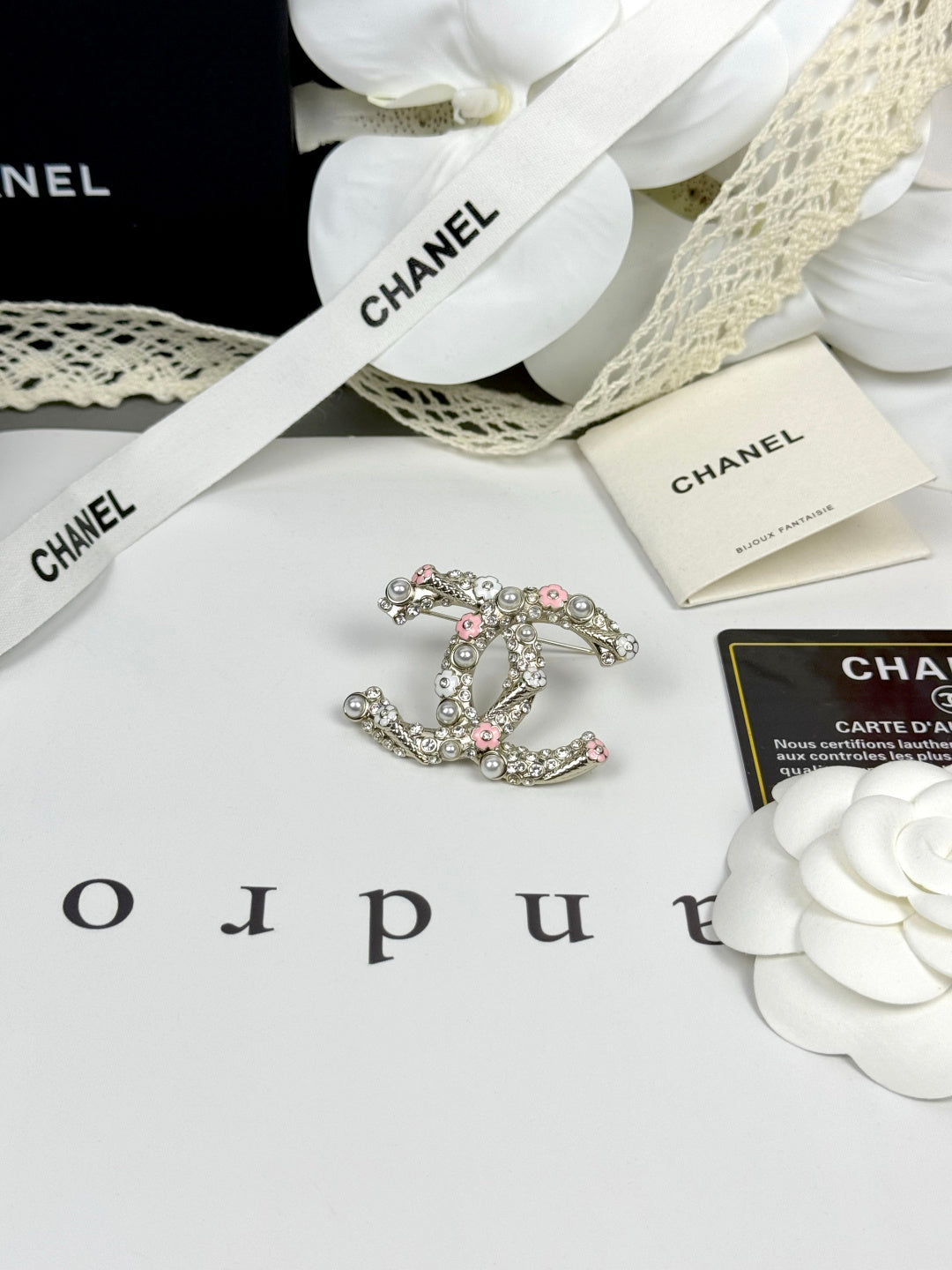 [⭐Miroze]26C Pink-White Enamel Ice Cream Cone Double C Brooch