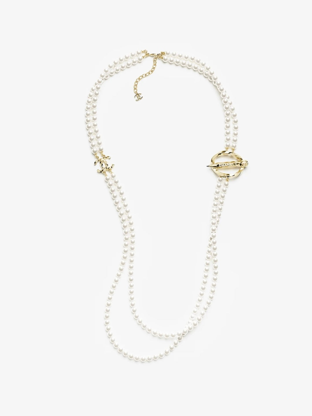 [⭐Miroze]25K Pencil Double C Double-Layer Pearl Sweater Chain