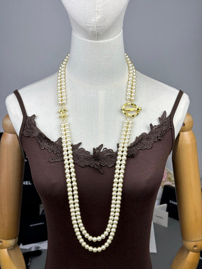 [⭐Miroze]25K Pencil Double C Double-Layer Pearl Sweater Chain