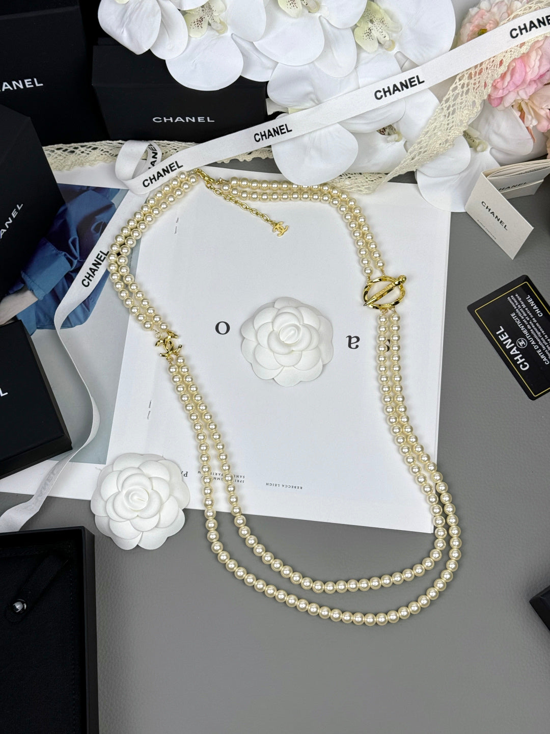 [⭐Miroze]25K Pencil Double C Double-Layer Pearl Sweater Chain