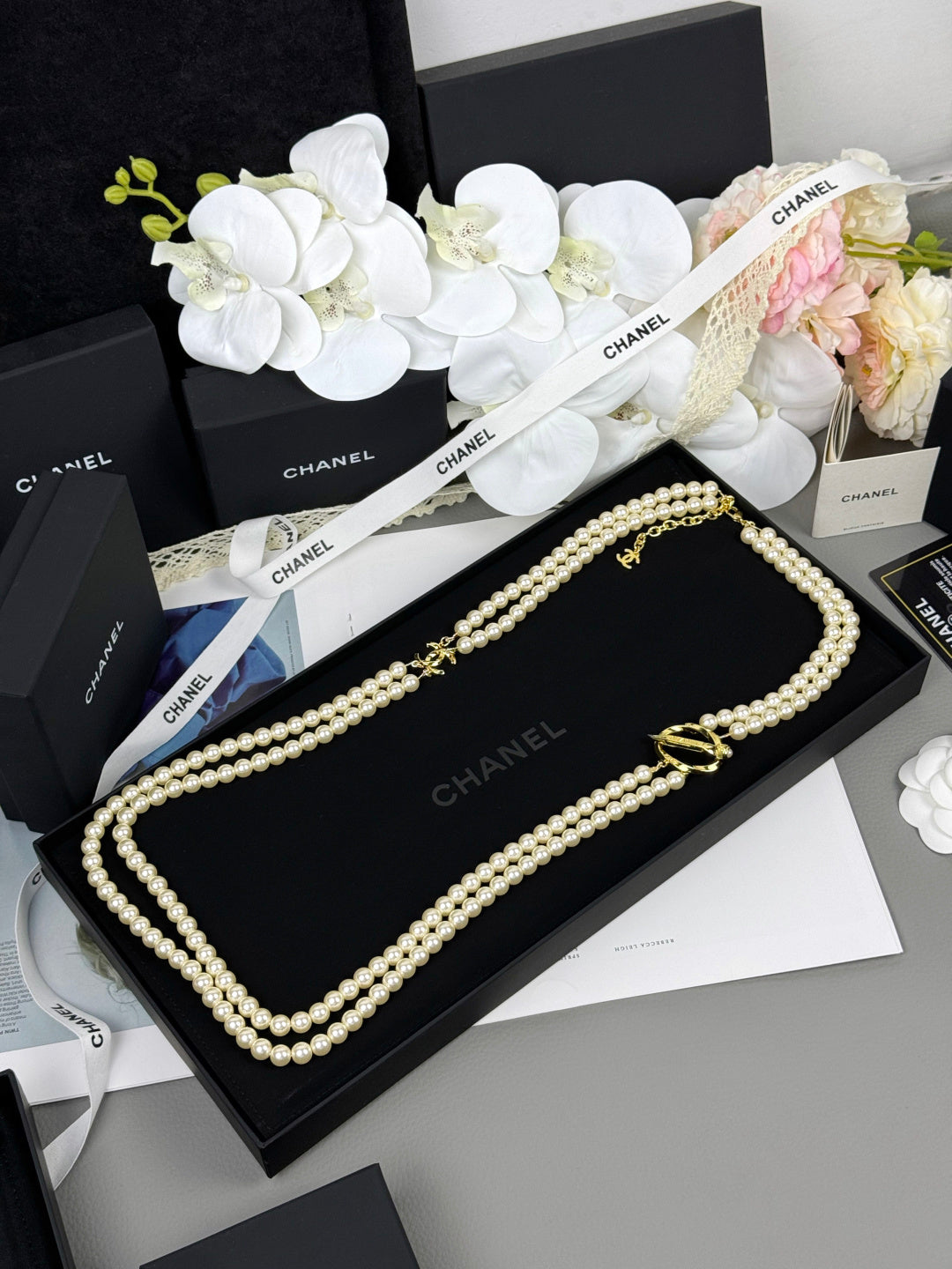 [⭐Miroze]25K Pencil Double C Double-Layer Pearl Sweater Chain