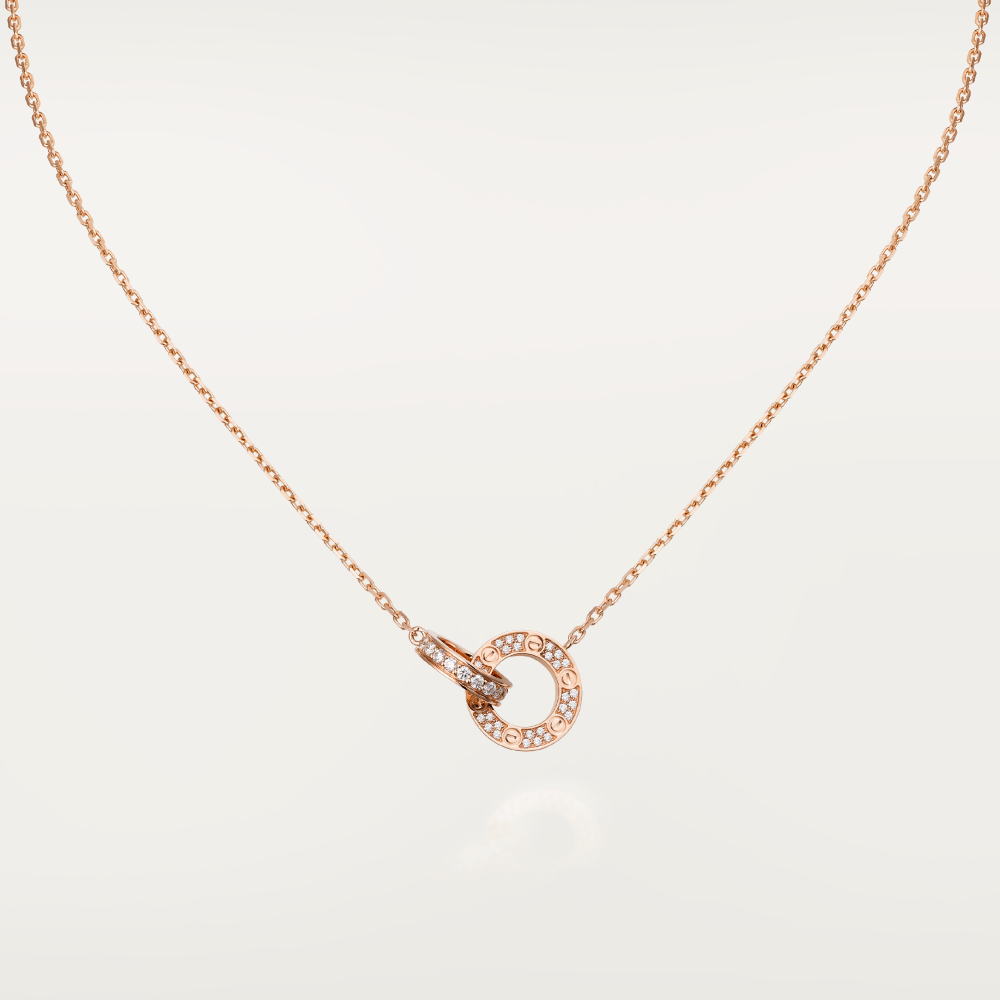 [⭐Miroze]LOVE 7.6MM NECKLACE ROSE GOLD AND SILVER  FULL DIAMOND