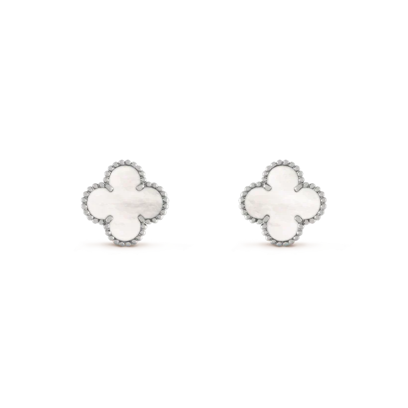 ⭐Miroze CLOVER MEDIUM 1 MOTIFS  WHITE MOP EARRINGS SILVER