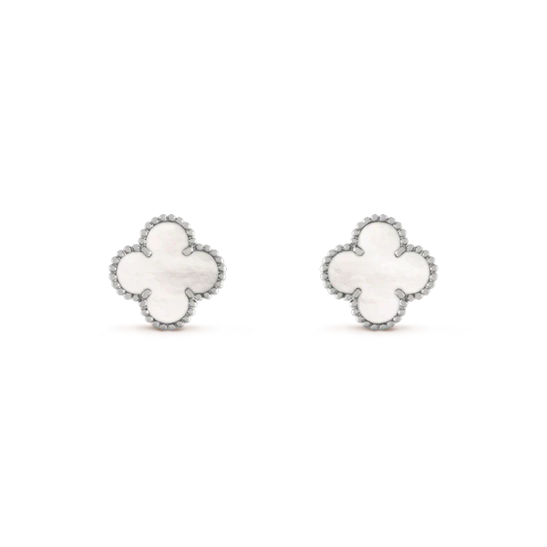 [⭐Miroze]CLOVER MEDIUM 1 MOTIFS  WHITE MOP EARRINGS SILVER