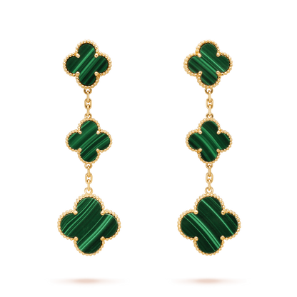[⭐Miroze]CLOVER MALACHITE 3 MOTIFS GOLD