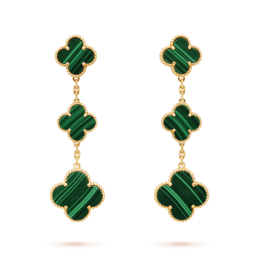 [⭐Miroze]CLOVER MALACHITE 3 MOTIFS GOLD