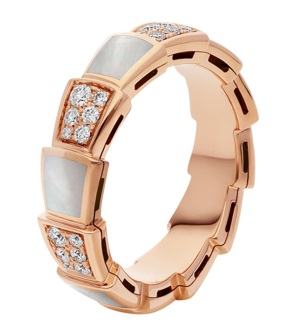 [⭐Miroze]SERPENTI RING PINK GOLD MOP DIAMOND PAVED 4MM