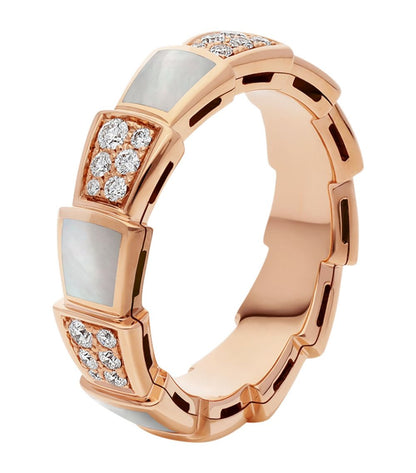 [⭐Miroze]SERPENTI RING PINK GOLD MOP DIAMOND PAVED 4MM