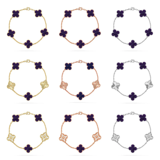 [⭐Miroze]CLOVER 5 MOTIF PURPLE STRIPES BRACELET COLLECTION