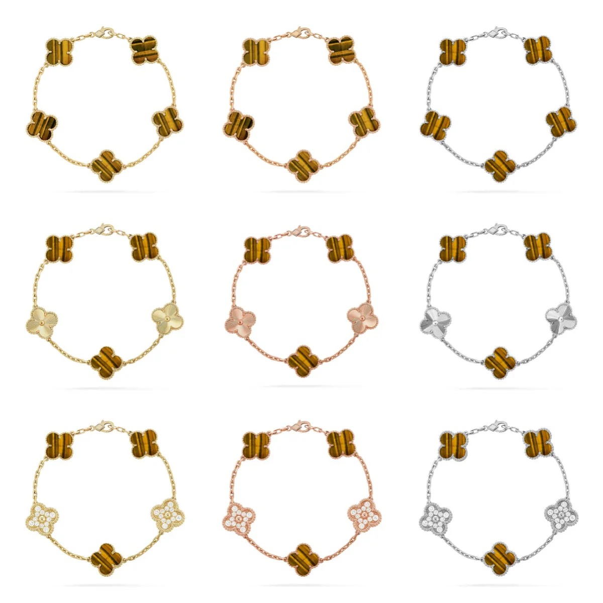 [⭐Miroze] CLOVER 5 MOTIFS TIGER EYE BRACELET COLLECTION