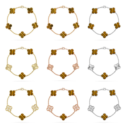 [⭐Miroze] CLOVER 5 MOTIFS TIGER EYE BRACELET COLLECTION