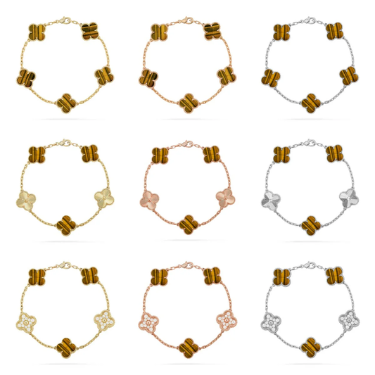[⭐Miroze] CLOVER 5 MOTIFS TIGER EYE BRACELET COLLECTION