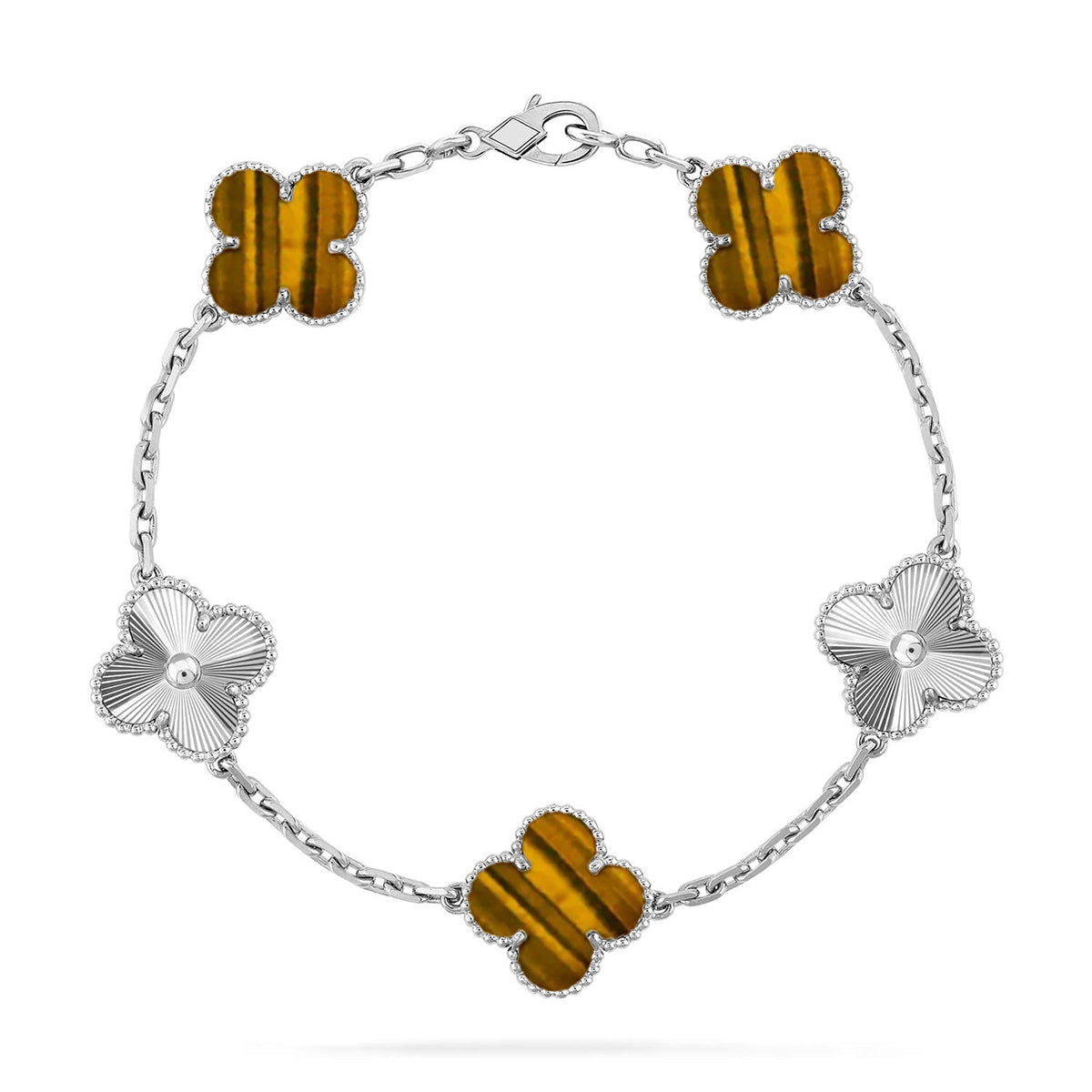 [⭐Miroze] CLOVER 5 MOTIFS TIGER EYE BRACELET COLLECTION