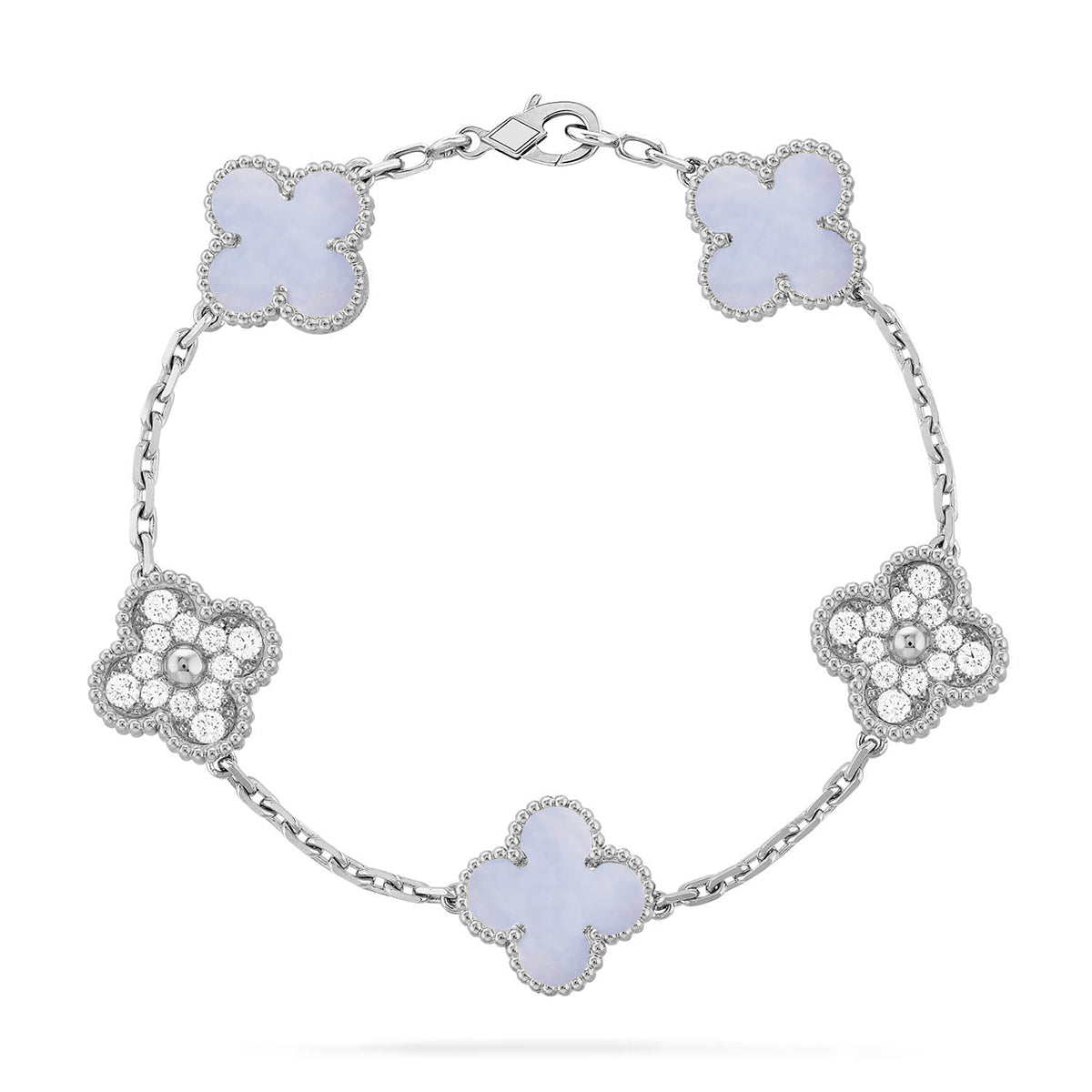 [⭐Miroze ]New  CLOVER 5 MOTIF PURPLE CHALCEDONY BRACELET COLLECTION