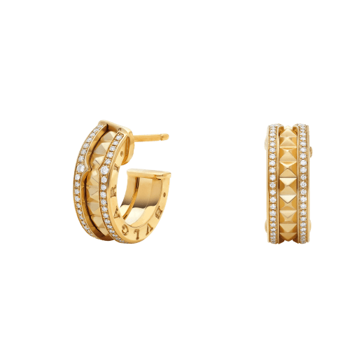 [⭐Miroze]ZERO 1 ROCK GOLD EARRINGS WITH STUDDED SPIRAL AND PAVED DIAMONDS