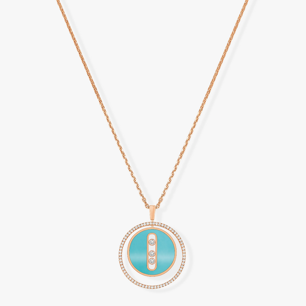 [⭐Miroze]LUCKY MOVE 3 DIAMONDS TURQUOISE PINK GOLD DIAMOND NECKLACE