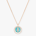 [⭐Miroze]LUCKY MOVE 3 DIAMONDS TURQUOISE PINK GOLD DIAMOND NECKLACE