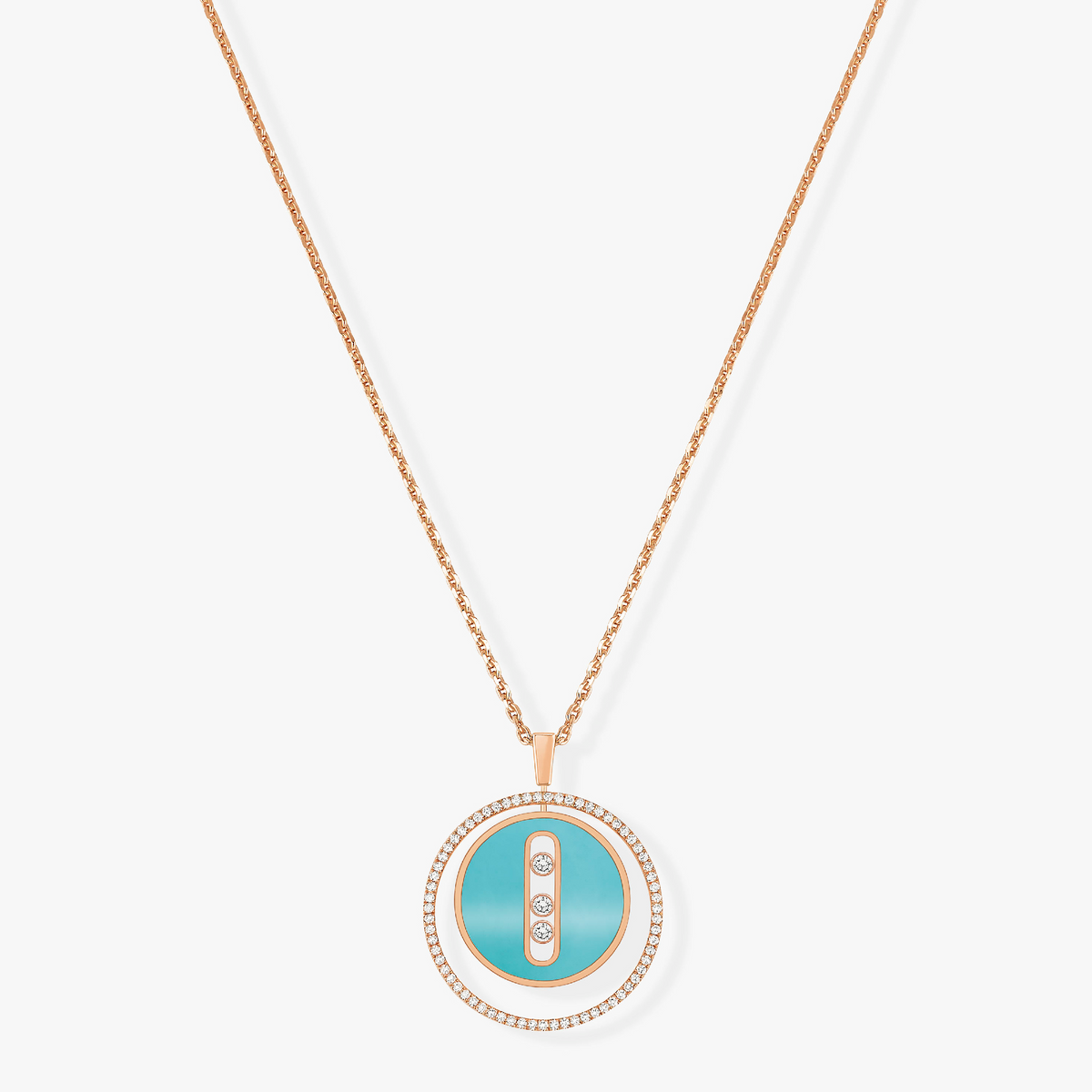 [⭐Miroze]LUCKY MOVE 3 DIAMONDS TURQUOISE PINK GOLD DIAMOND NECKLACE