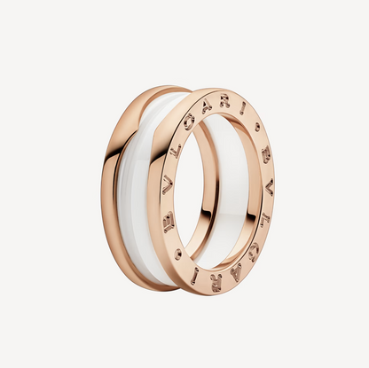 [⭐Miroze]ZERO 1 TWO-BAND LOOPS AND WHITE CERAMIC SPIRAL PINK GOLD RING