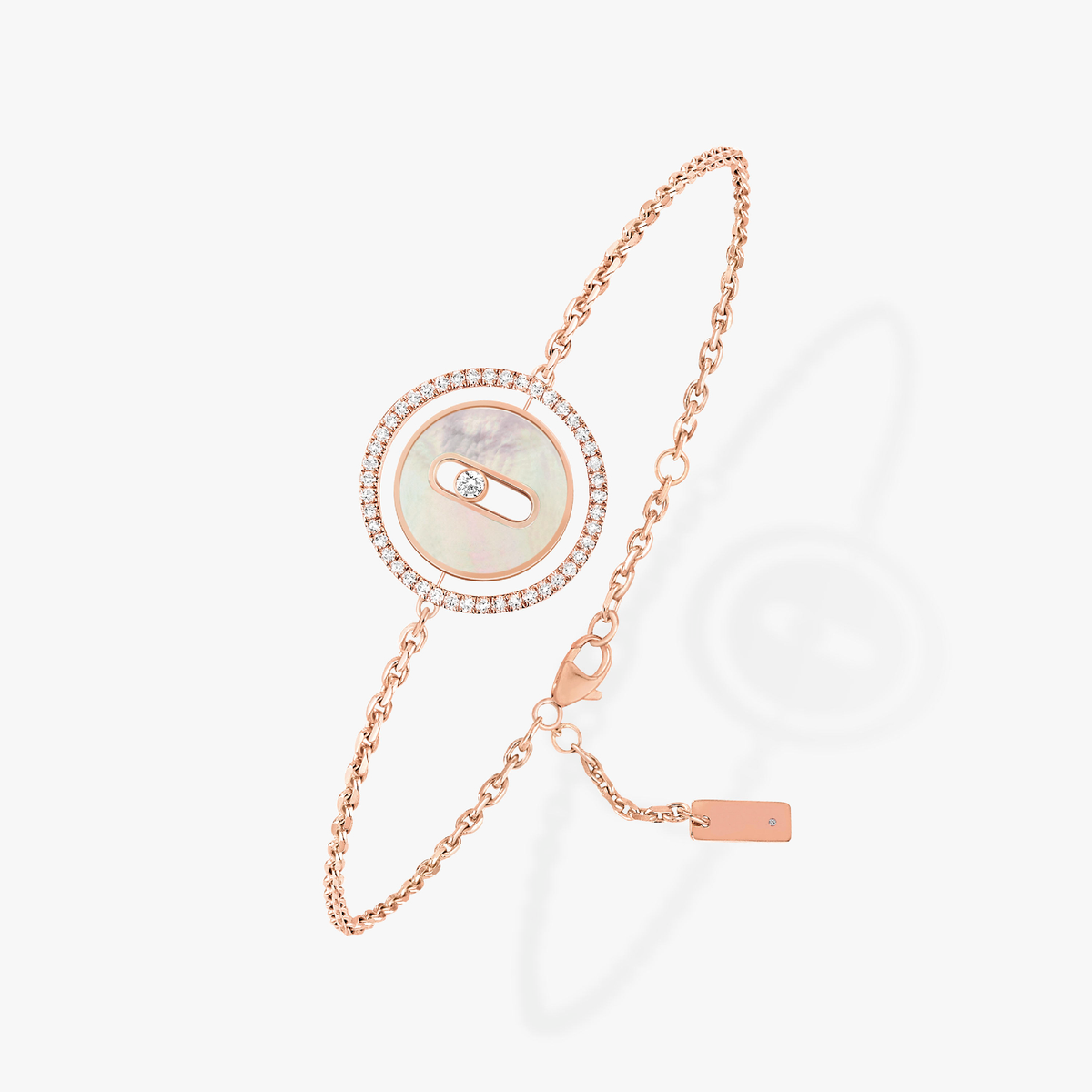 [⭐Miroze]LUCKY MOVE WHITE MOTHER OF PEARL PINK GOLD DIAMOND BRACELET