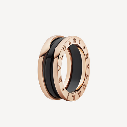 [⭐Miroze]ZERO 1 TWO-BAND LOOPS AND BLACK CERAMIC PINK GOLD RING