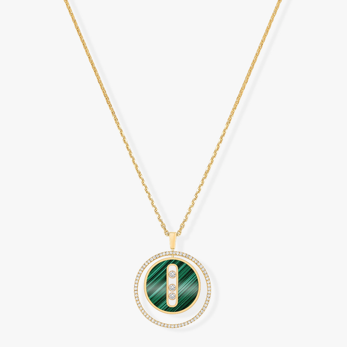 [⭐Miroze]LUCKY MOVE 3 DIAMOND MALACHITE GOLD DIAMOND NECKLACE