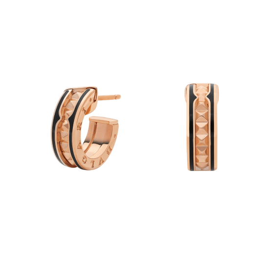[⭐Veya]ZERO 1 ROCK PINK GOLD EARRINGS WITH STUDDED SPIRAL AND BLACK CERAMIC