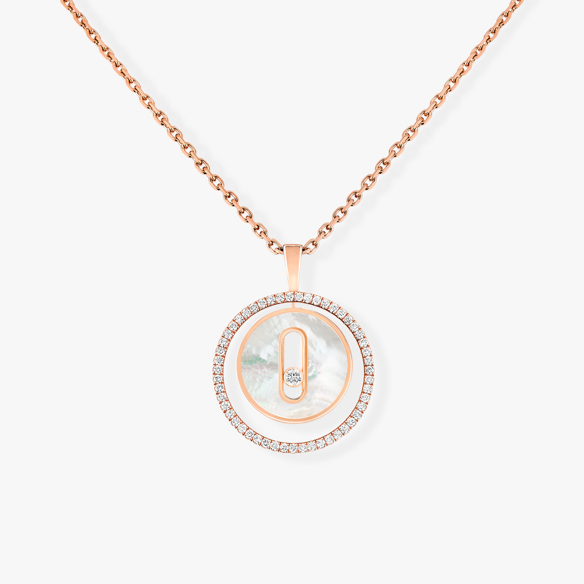 [⭐Miroze]LUCKY MOVE 1 DIAMOND WHITE MOTHER OF PEARL PINK GOLD DIAMOND NECKLACE