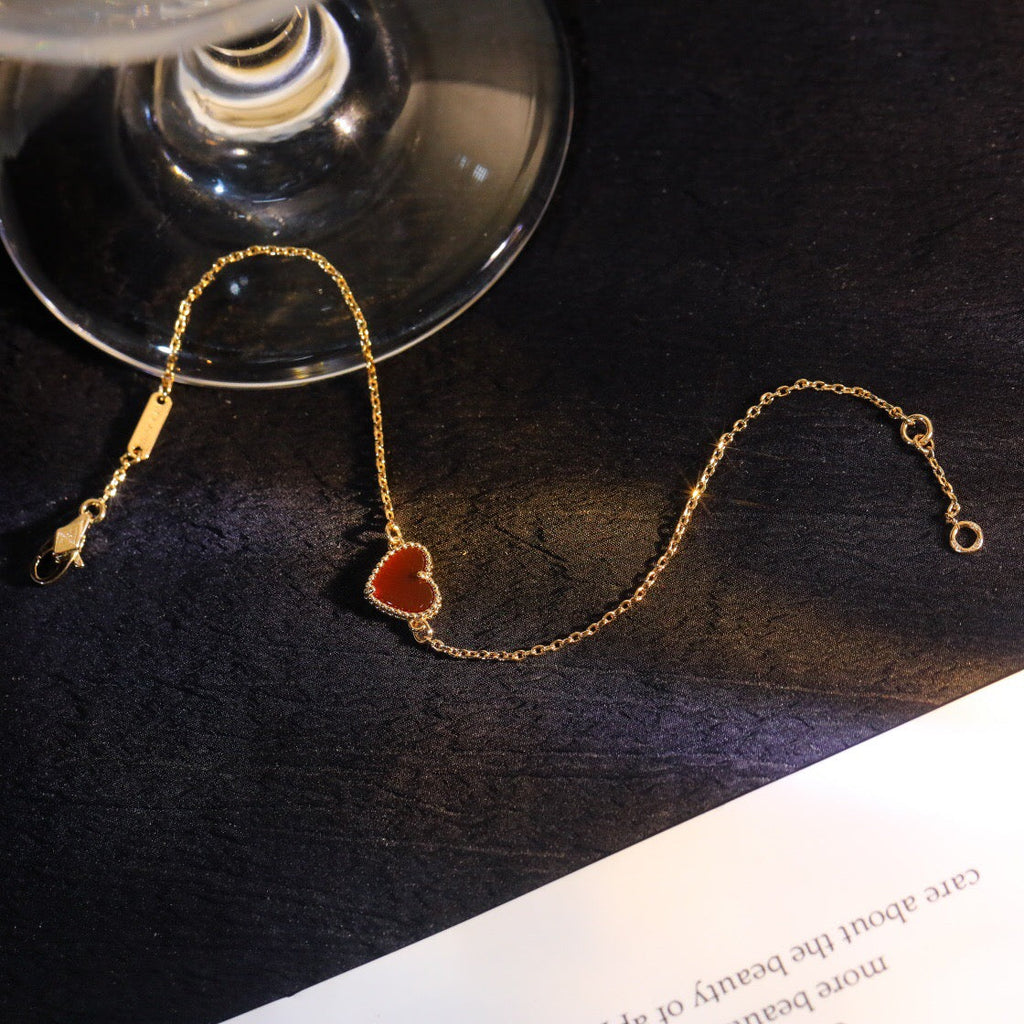 ⭐Miroze HEART-SHAPED  CARNELIAN SINGLE FLOWER BRACELET