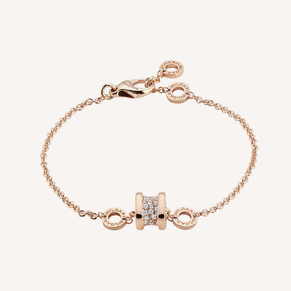 [⭐Veya]ZERO 1 SOFT PINK GOLD WITH PAVED DIAMONDS ON THE SPIRAL BRACELET