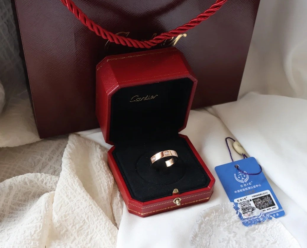 [⭐Miroze]LOVE RING 5.5MM 6 DIAMONDS PINK GOLD