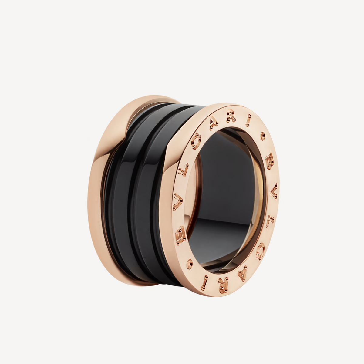 [⭐Veya]ZERO 1 FOUR-BAND LOOPS AND BLACK CERAMIC SPIRAL PINK GOLD RING