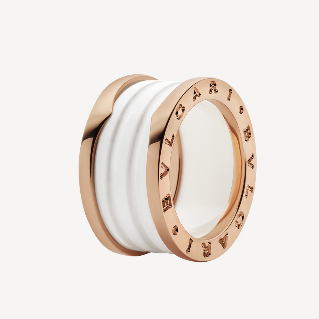 [⭐Miroze]ZERO 1 FOUR-BAND LOOPS AND WHITE CERAMIC SPIRAL PINK GOLD RING