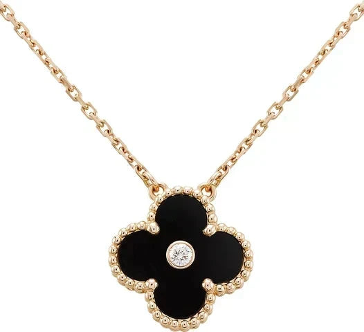 ⭐Miroze CLOVER 15MM DIAMOND ONYX NECKLACE