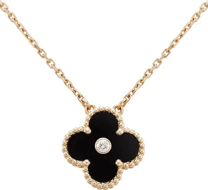 [⭐Miroze]CLOVER 15MM DIAMOND ONYX NECKLACE