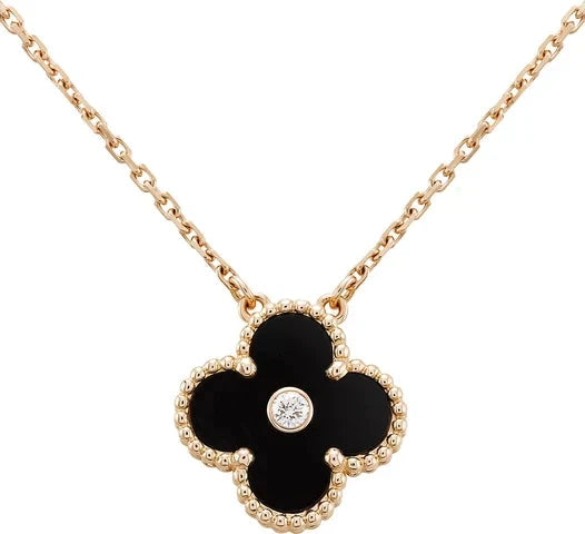 [⭐Miroze]CLOVER 15MM DIAMOND ONYX NECKLACE