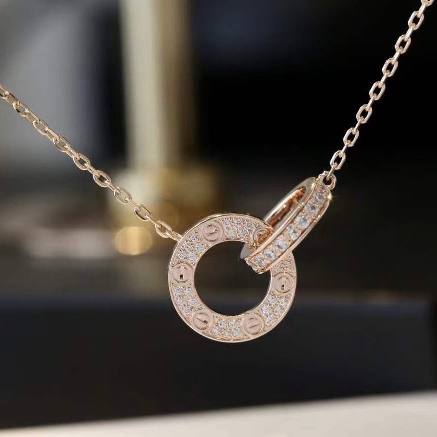 ⭐Miroze LOVE 7.6MM NECKLACE ROSE GOLD AND SILVER  FULL DIAMOND