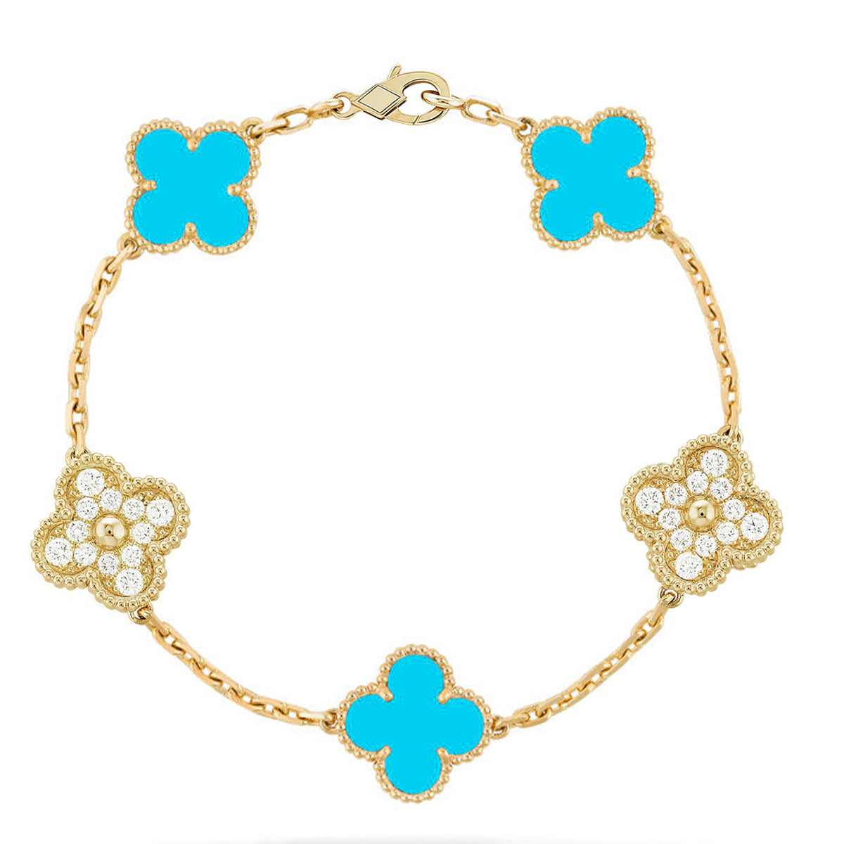 [⭐Miroze ]New  CLOVER 5 MOTIF TURQUOISE BRACELET COLLECTION