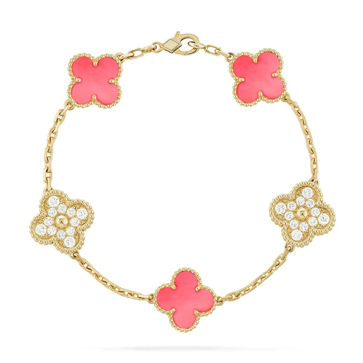 [⭐Miroze ]New  CLOVER 5 MOTIFS  PINK MOP BRACELET COLLECTION