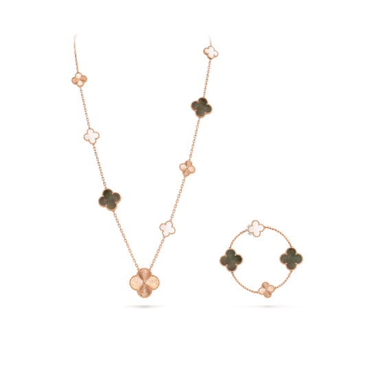 [⭐Miroze]DETACHABLE CLOVER 15(11+4) FLOWER SILVER NECKLACE SET